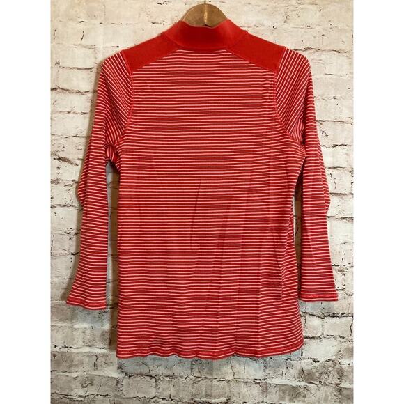 Ralph Lauren Black Label Top Womens 1X Red Striped Ribbed Knit Quarter Zip - Picture 14 of 15